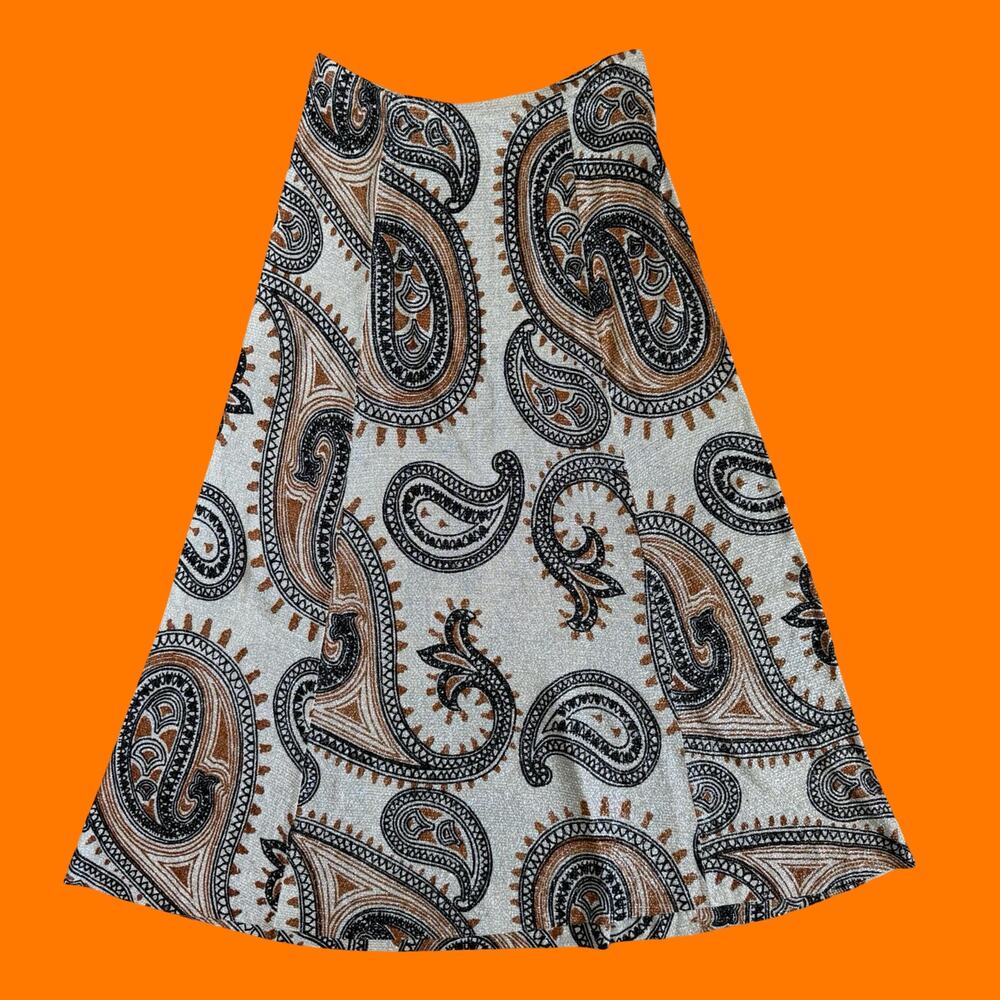 60's 70's vintage lurex metallic paisley disco glam maxi skirt MEDIUM